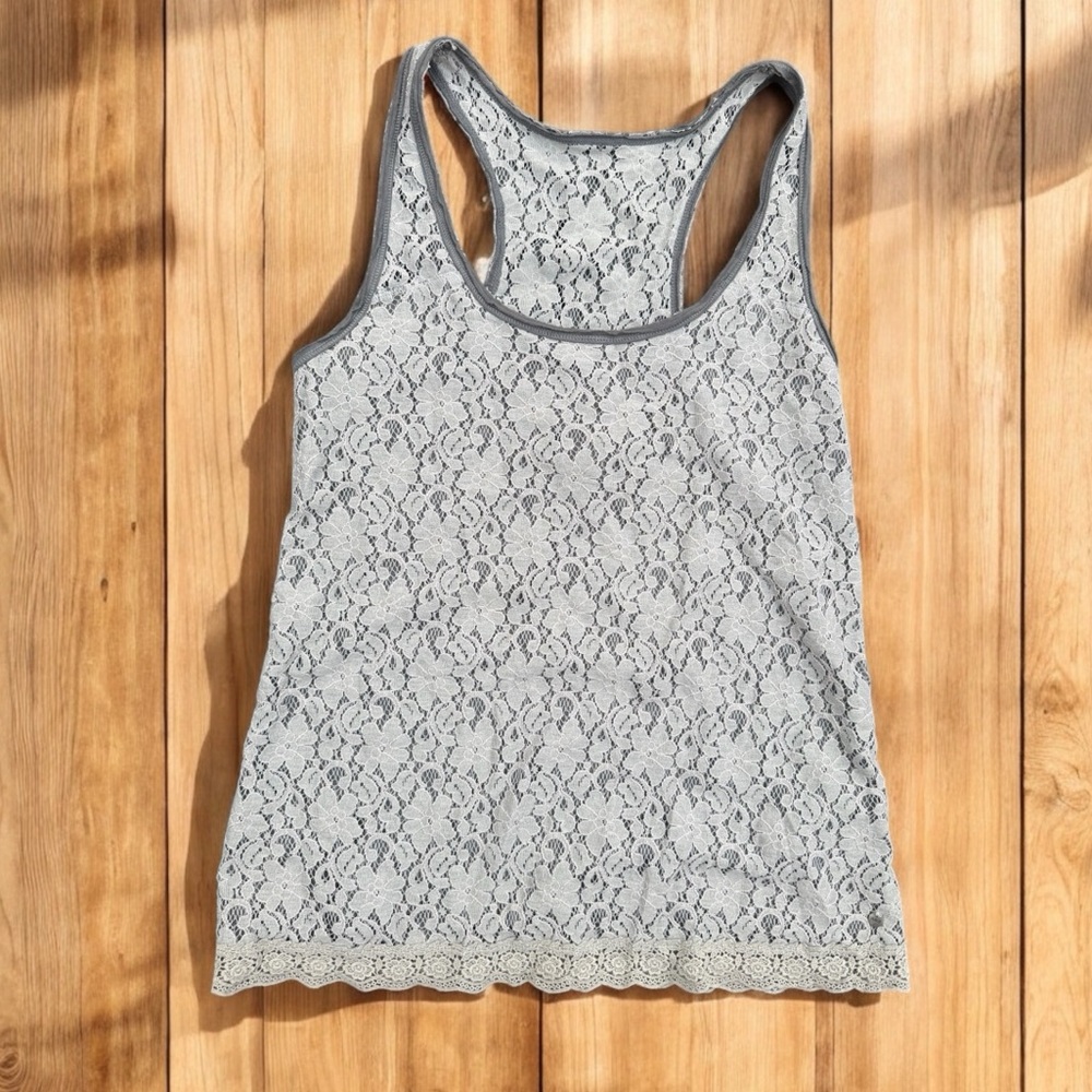 Abercrombie & Fitch Y2K Gray Lace Embroidered Racerback Tank Top Womens Medium
